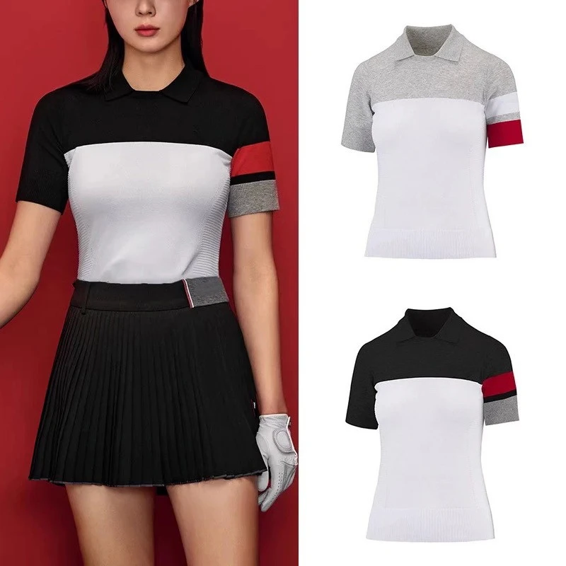 2026 New Women's Golf Short-Sleeve Polo, Slimming Slim-Fit Collared Color-Blocked Top, Breathable Casual Sporty T-Shirt