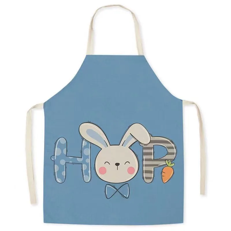 Cute bunny pattern apron linen fabric home adult cleaning anti-oil stain sleeveless bib kitchen cooking baking apron