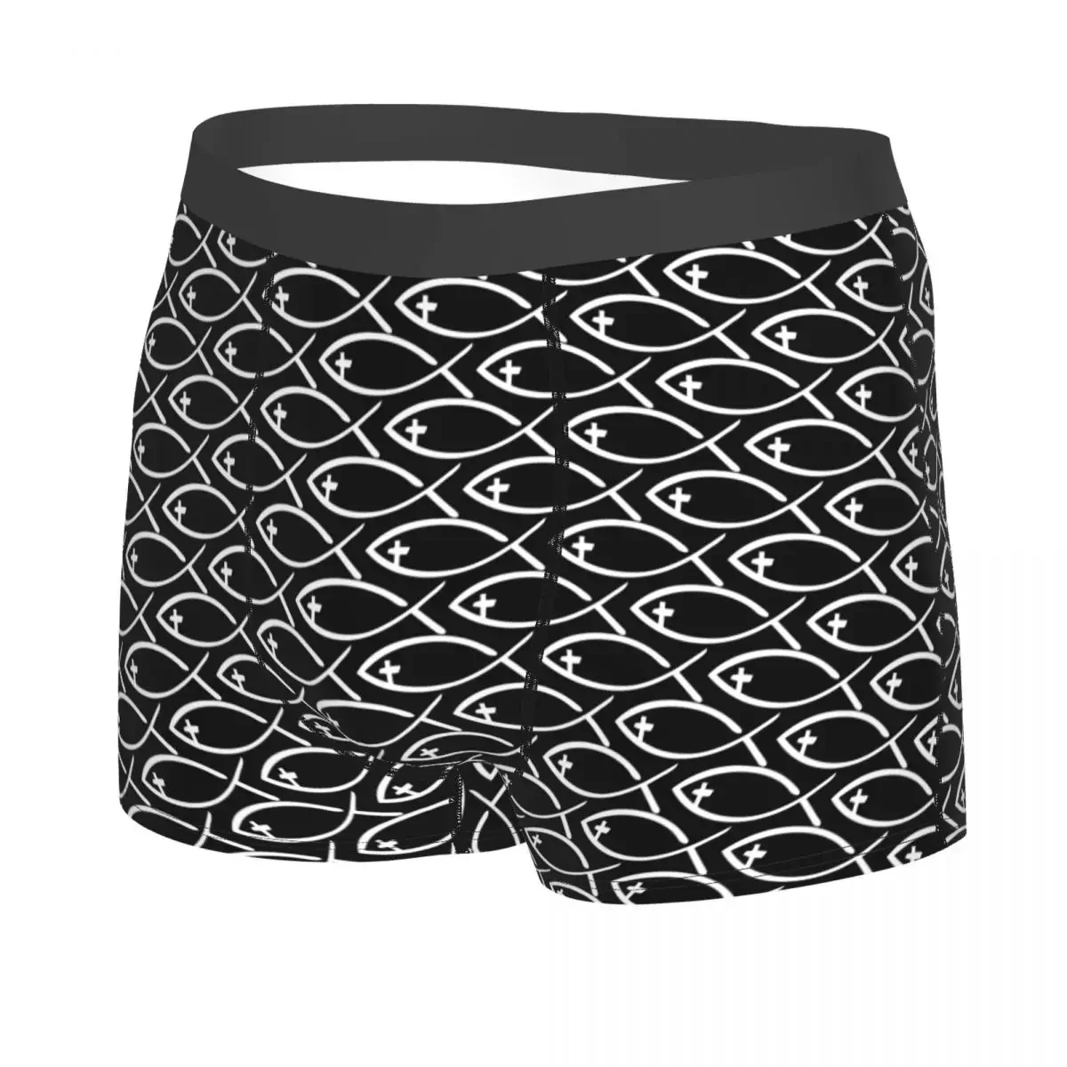 Custom Cool Cross Fish Boxers Shorts Panties Male Underpants Stretch Christian Briefs Underwear