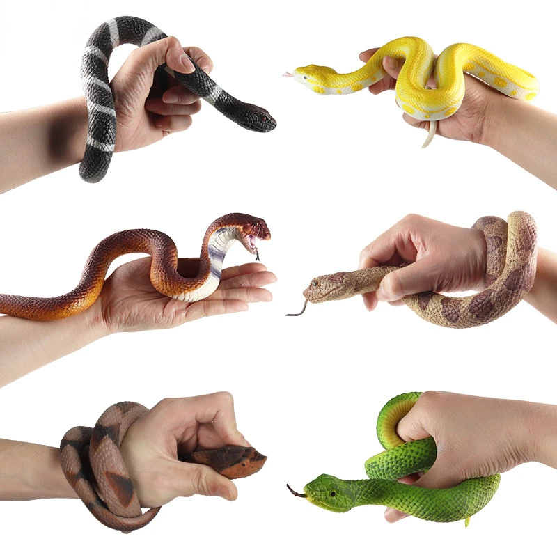 OozDec 6 Pcs TPR Soft Rubber Snake Hood-snake Rattlesnake Golden Python Animal Model Halloween Trick Toy, All Saints' Day Toy