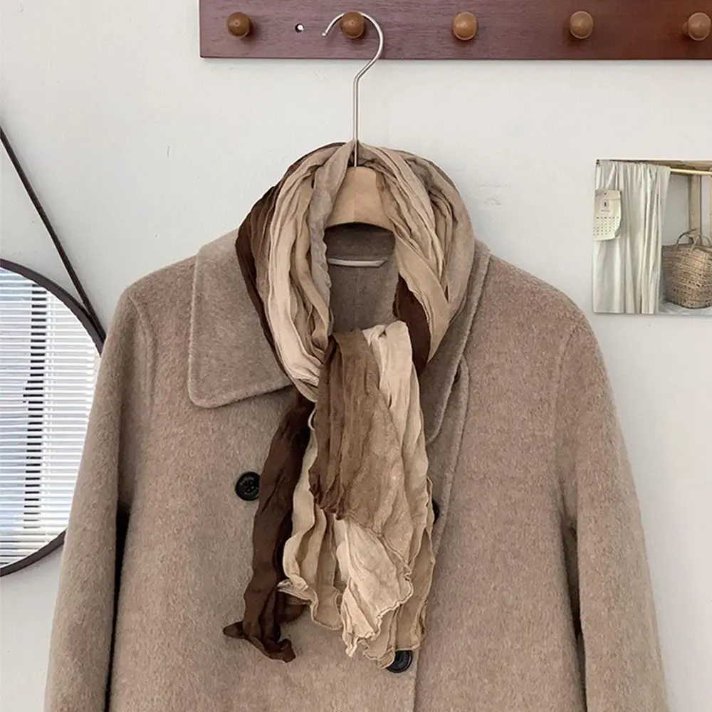 

Богемная женская длинная плиссированная шаль, ветрозащитный теплый шарф с градиентной текстурой, плиссированный дизайн, бандана с цветными блоками, шаль