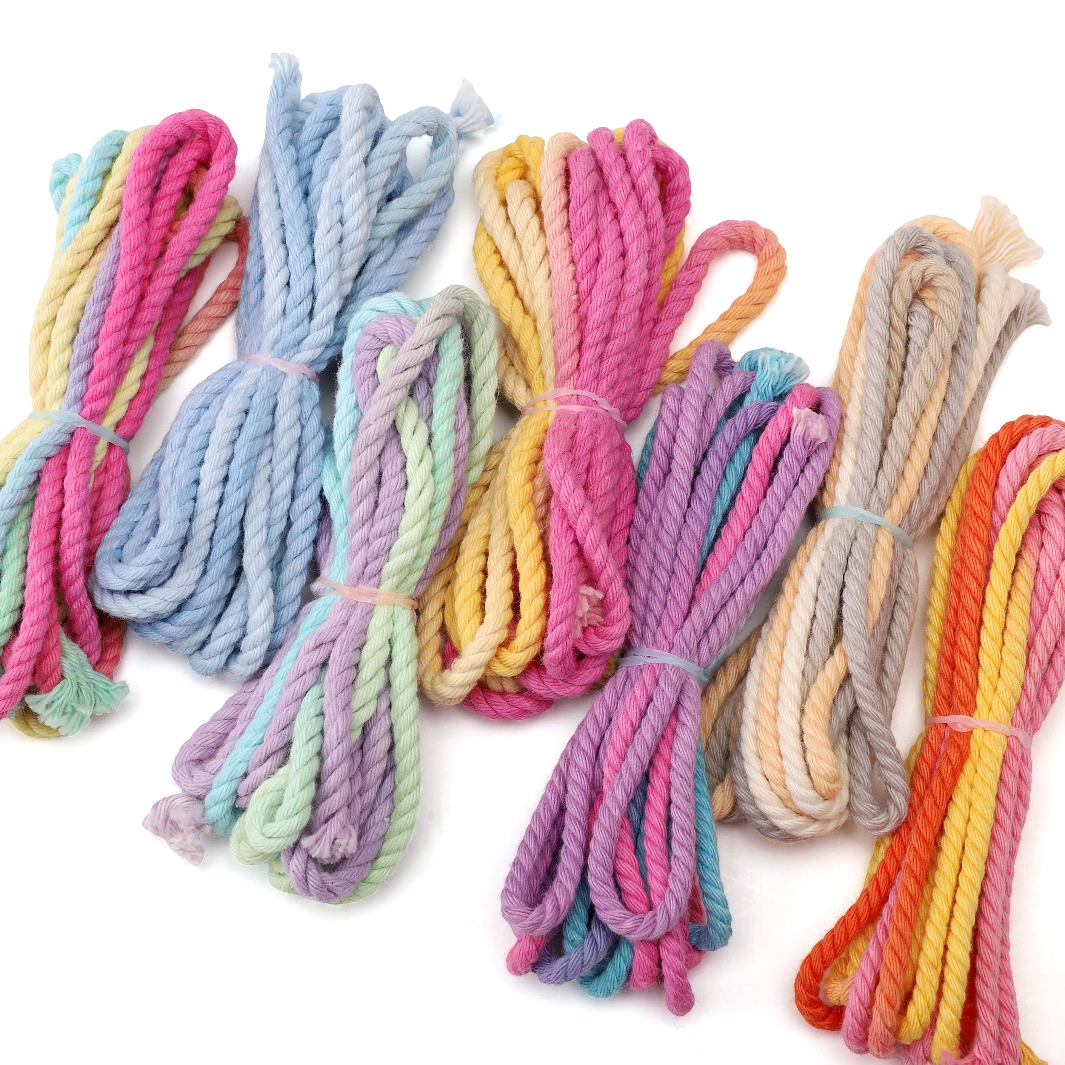 Colorful 3.5mm Round Soft 3 Strands Twisted Rope Cotton Rope for Twisted Shoe Laces Home Decoration DIY Crafting
