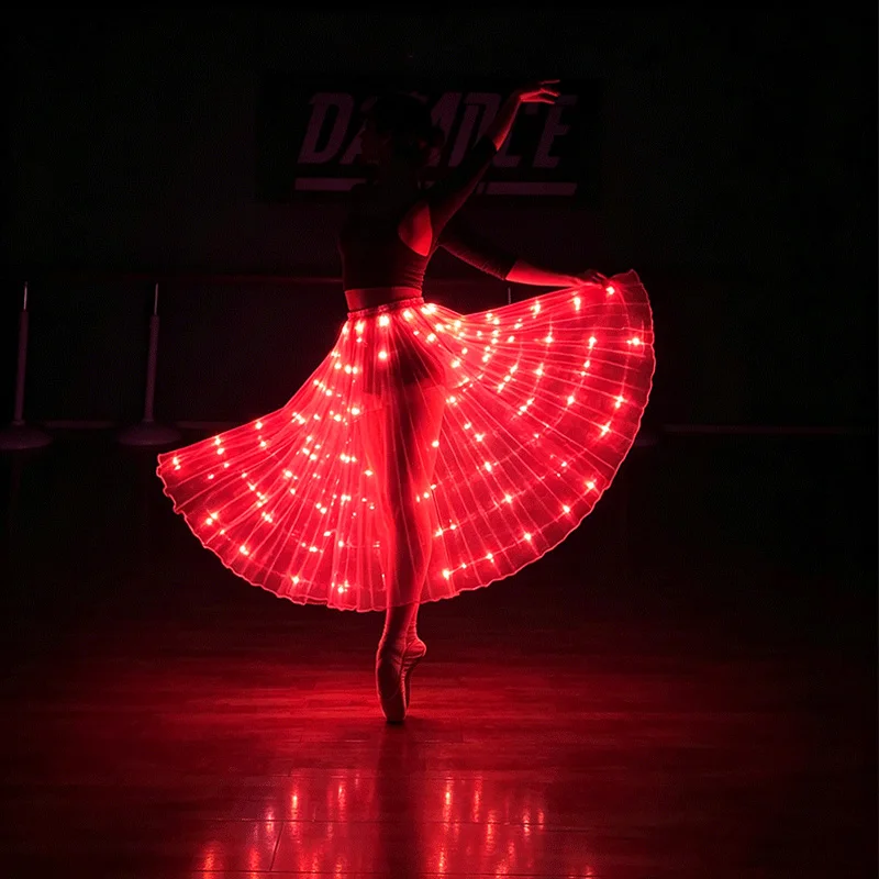 led-ライトアップベリーダンススカート流れるような発光チュチュスカート女性用バレエステージパフォーマンスパーティーバーナイトクラブショー衣装