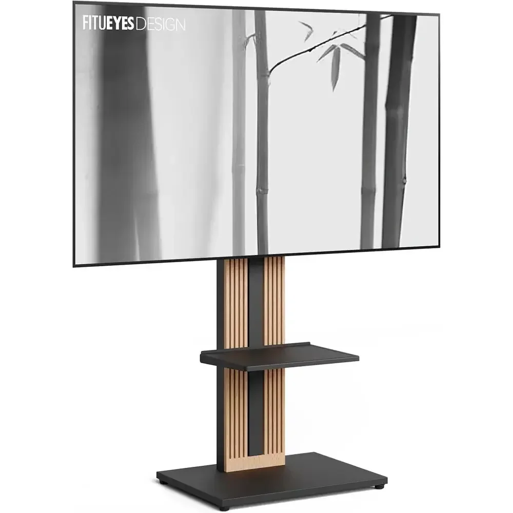 Nordic Style Swivel TV Stand for 32-65 TVs: Tall Floor Mount with Reinforced Base, Open Shelf, and Hidden Storage