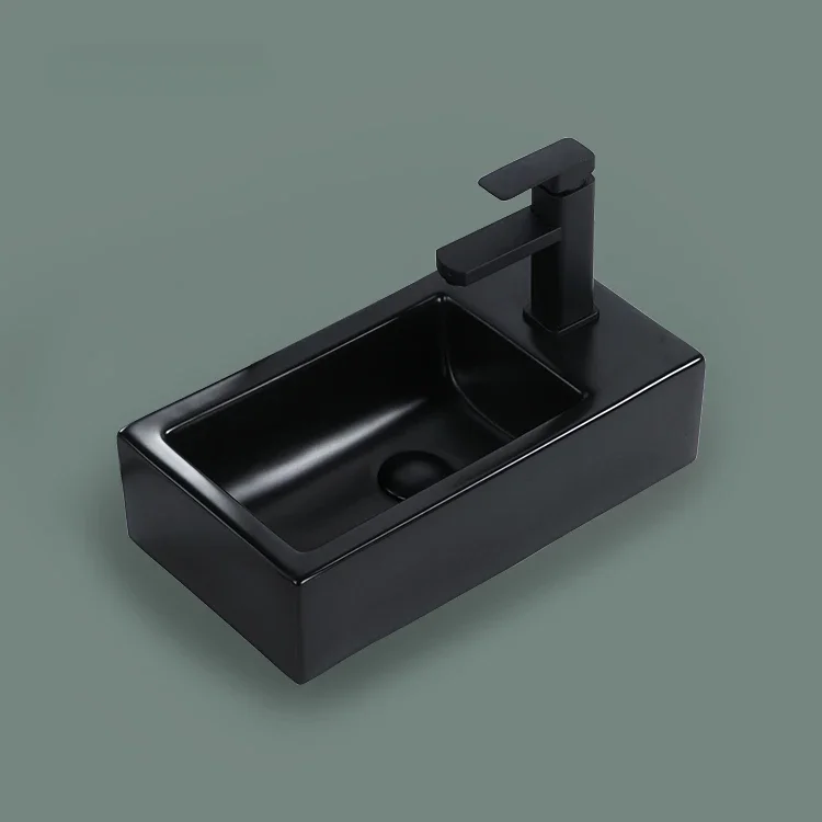 

#Hotel decorative counter top bathroom sink ceramic art basin matt black hand face wash basin