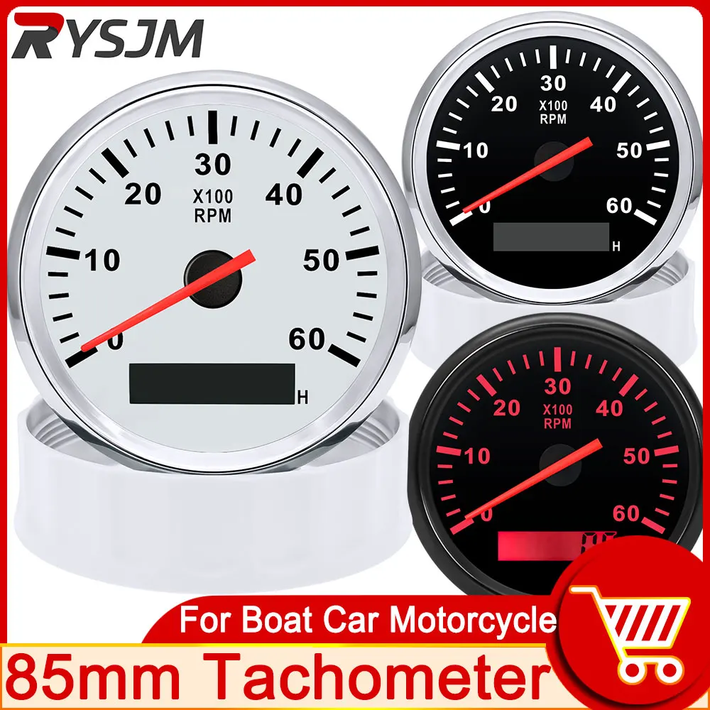 HD 85mm Boot Toerenteller 6000 RPM Meter Stappenmotor met Urenteller Marine Tacho Meter Gauge Auto Tacometro Toerenteller 12 V/24 V