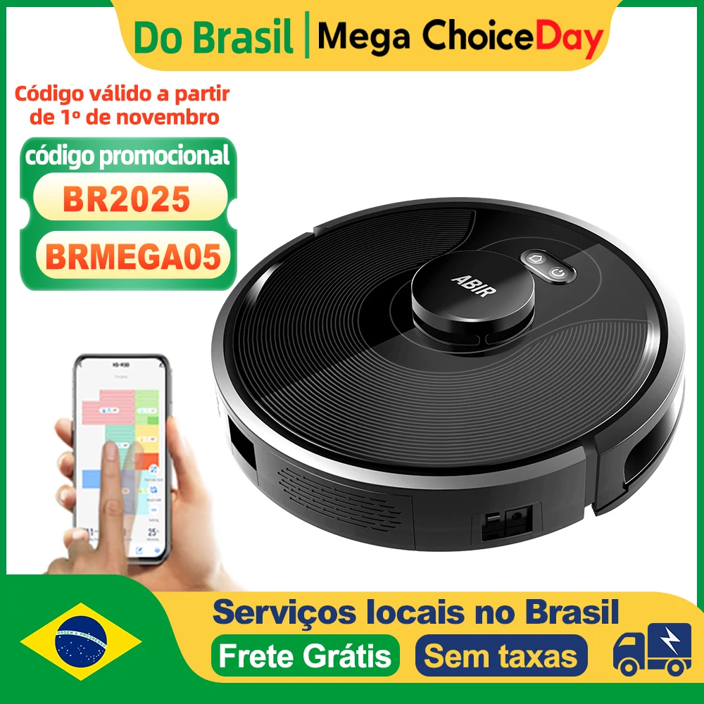(Código promocional: BR2025)Robô aspirador de pó ABIR X8, navegação a laser lidar, 6500pa sucção, multi-assoalho mapa, Esterilização UV, y forma molhado esfregar, app zonas não-go, Exclusivo Sensor TOF
