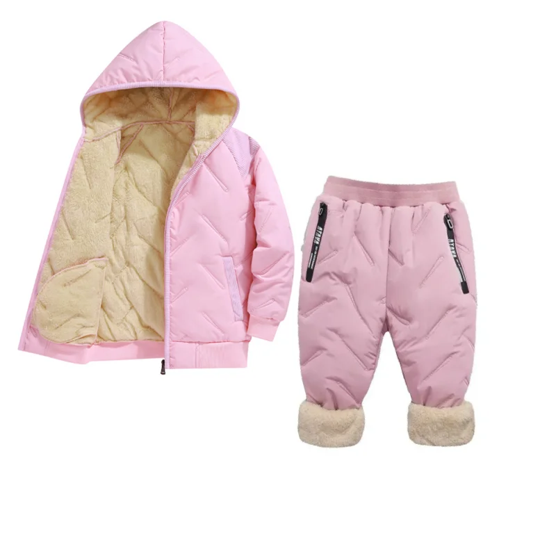 Dubbped Winter 2-piece Set Boys Girls Jacket Coats Lamb Wool Plus Velvet Thick Coats Toddler Children Outwear Cotton Jackets
