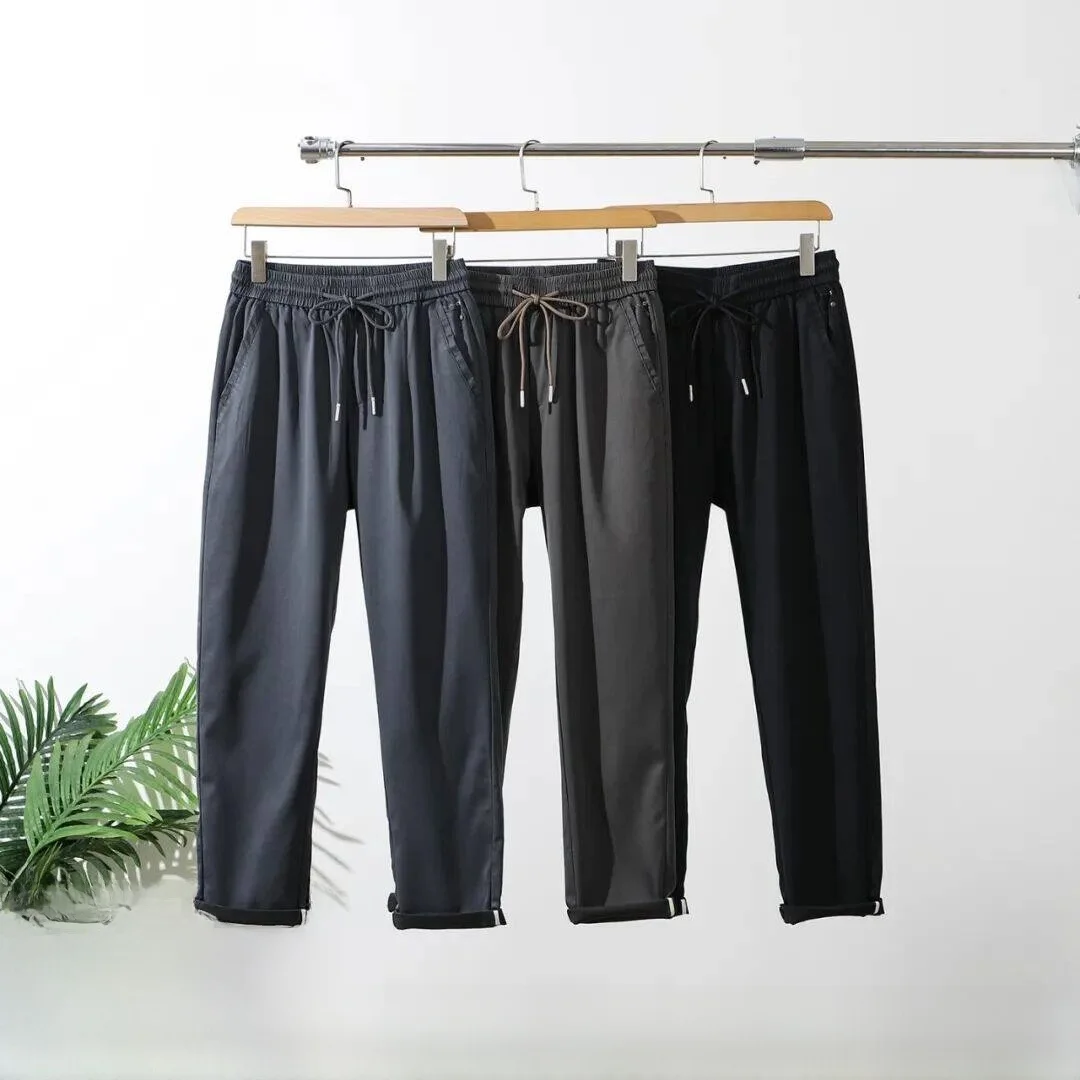 

Faionable Men's Lightweight Breathable Casual Pants Lenzing Lyocell Blended Straight Leg Elastic Waist Spring Summer New Ar...