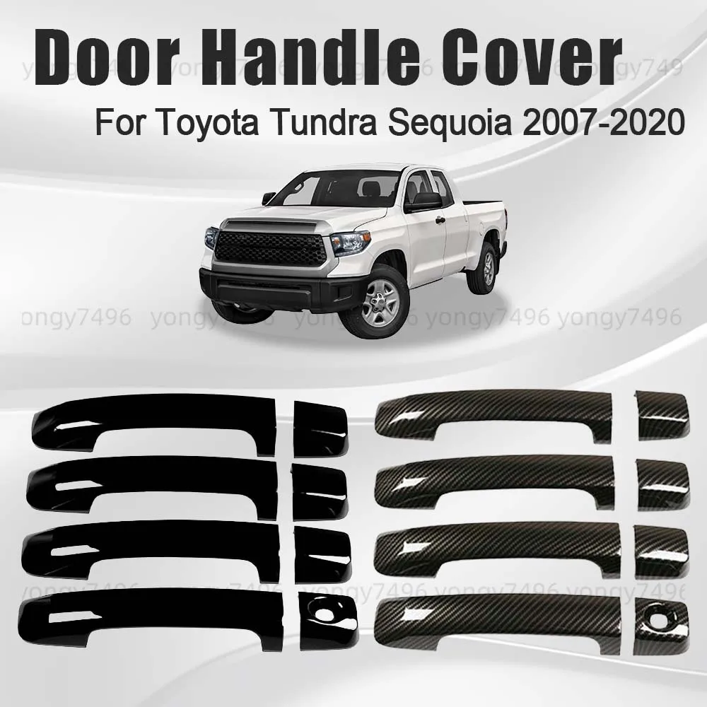 

Обновление автомобиля, глянцевая черная хромированная серебряная дверная ручка из углеродного волокна, крышка для Toyota Tundra Sequoia 2007-2020, декоративный стиль