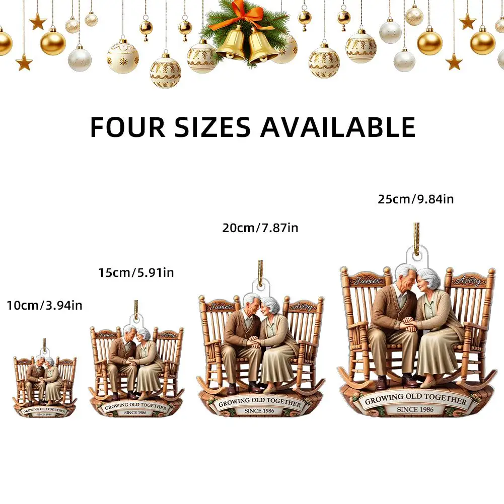 زوجان قديم يجلس على الكراسي المتأرجحة معًا، زخرفة أكريليك مخصصة لعيد الميلاد، زوجان ينموون معًا منذ الزينة #2