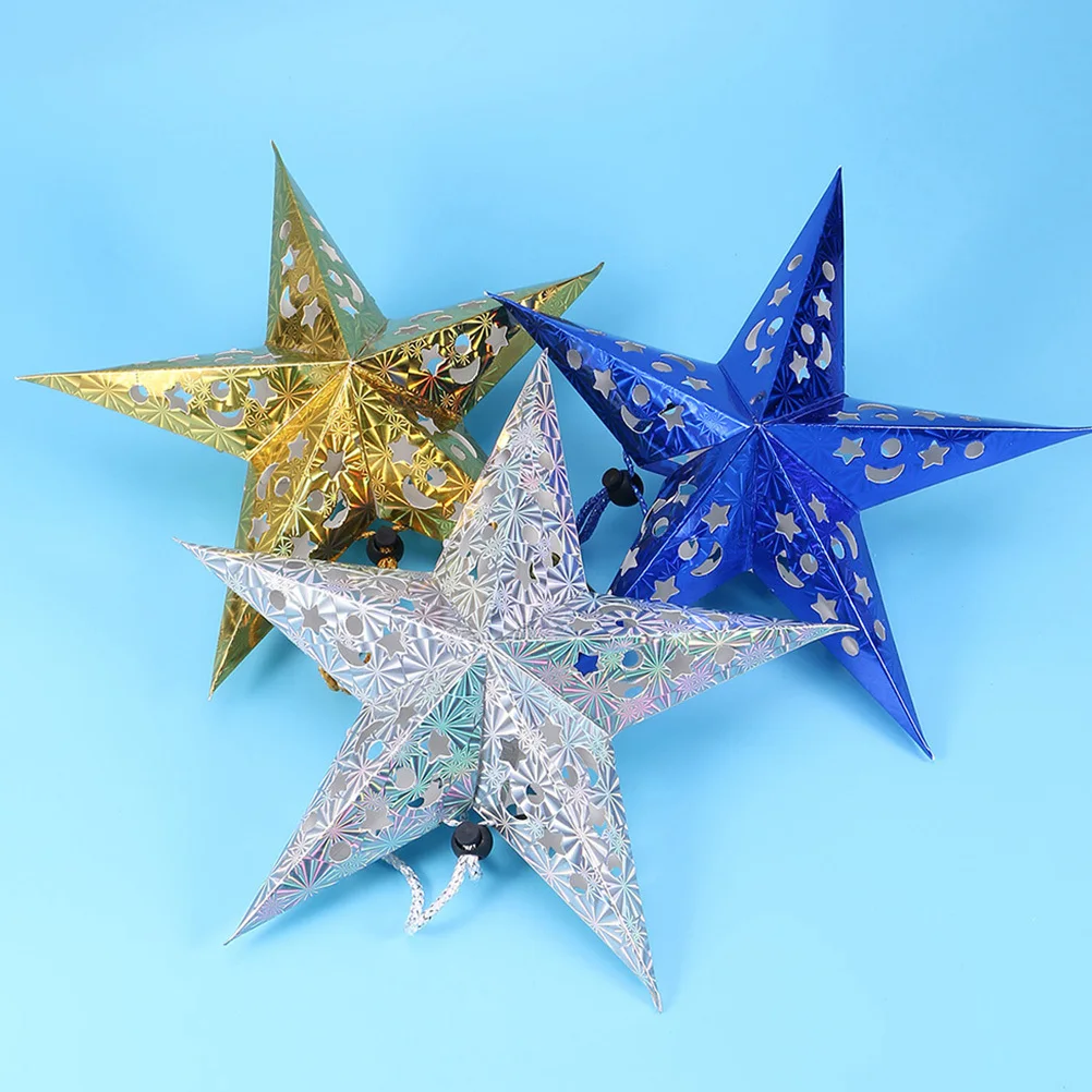 6 قطع من أغطية المصابيح الورقية على شكل نجمة خماسية، مصنوعة من مواد سميكة لتزيين حفلات الزفاف وأعياد الميلاد