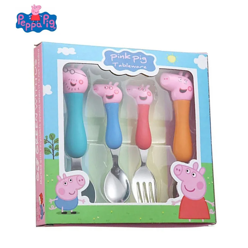 Peppa Pig Fork Spoon Set Girls Boys Peppa Pig Fork Spoon Set Family Tableware Children Students George Dad Mom Spoons Gifts 2024