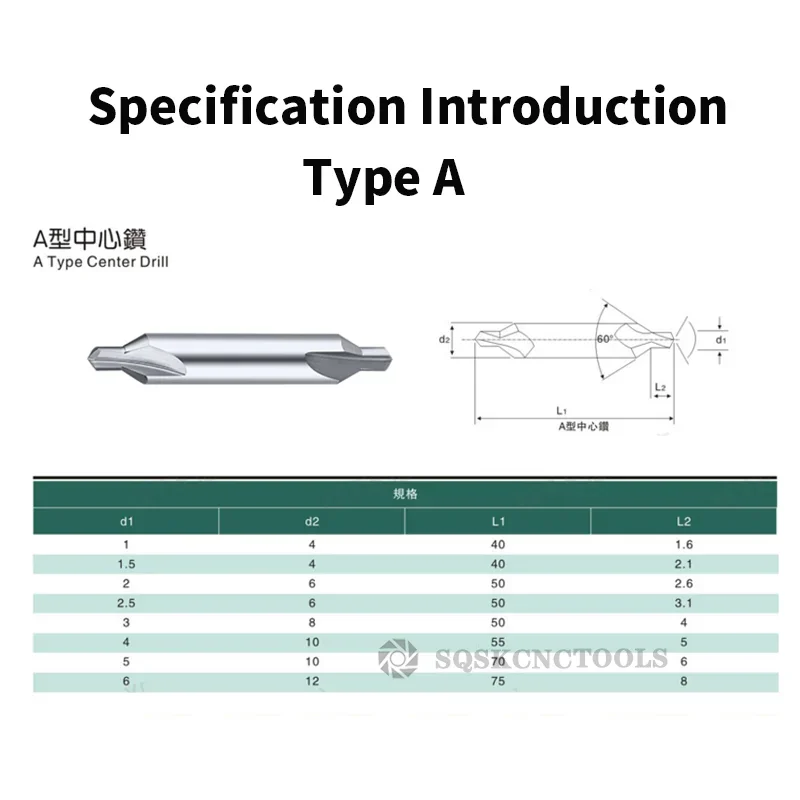 Tungsten Steel Center Drills 60 Degree Carbide Spot 1.0mm 2.0mm 3.0mm 4.0mm 5.0mm Type A B Double-head Metal Drill Bit