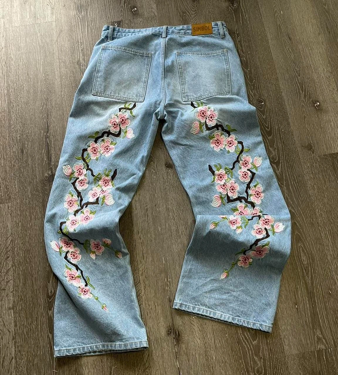 جينز الشارع الشهير Y2k الهيب هوب روك زهر الكرز نمط جينز فضفاض للرجال والنساء Harajuku ريترو القوطية موضة جينز واسع الساق