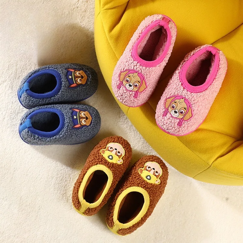PAW Patrol Furry Fleece Kids Slippers Winter Warm Plush House Slippers Soft Sole Anti Slip Cotton Slippers for Boys Girls