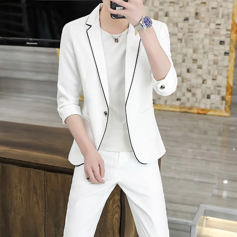 Traje de verano 2023 (Blazer + Pantalones occidentales) versión coreana, traje ajustado de media manga, Blazer informal de siete puntos, conjunto de