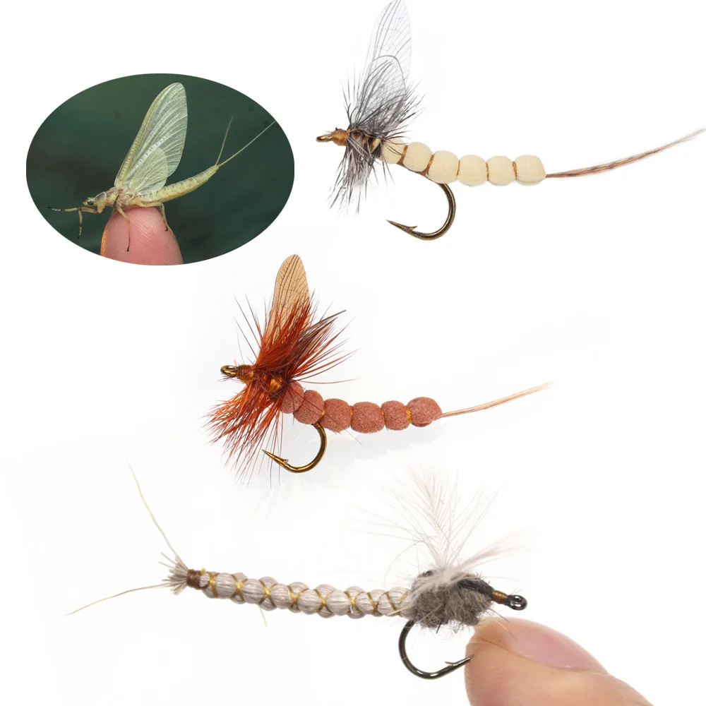 6 stuks # 10 # 12 # 14 CDC Feather Wing Mayfly Extended Body Mayfly Droge Vlieg Vliegvisvliegen Forel Baars Vissen Lokmiddelen - afbeelding 2