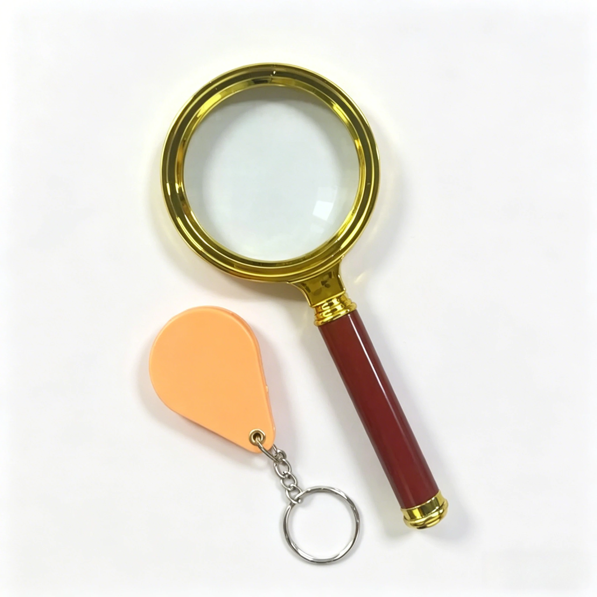 Vintage Wooden Handle Handheld Magnifying Glass With Mini Pocket Magnifier Keychain For Reading Jewelry Check