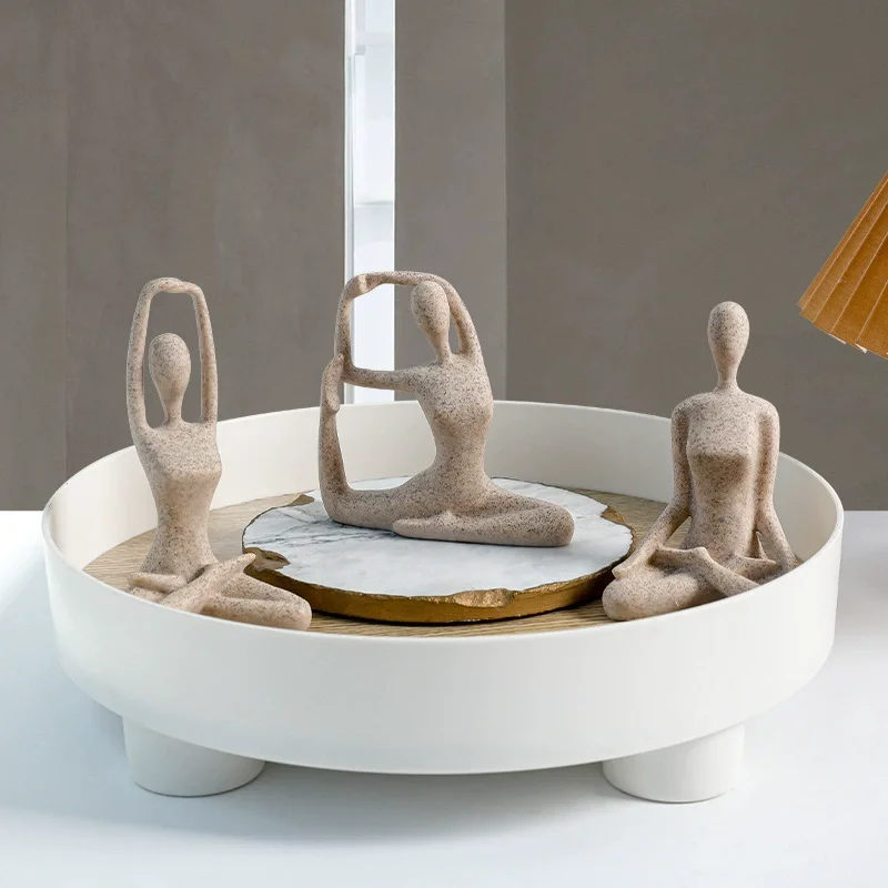 Light luxury yoga dancing sports figures three-piece ornaments bedroom living room study hotel beautiful furnishings home decor