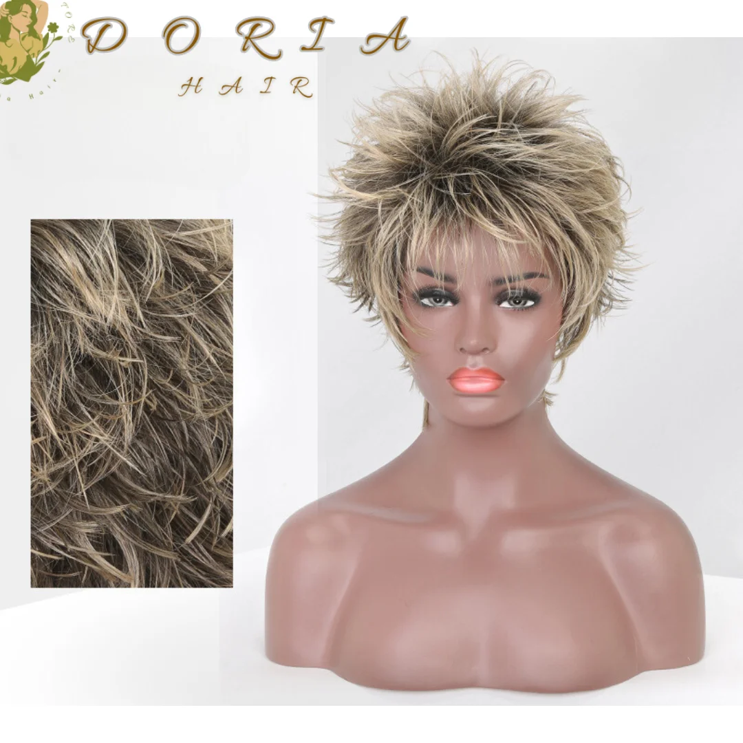 

Fluffy Natural Synthetic Extensions Short Blonde Wig on the Net Hair for Woman Wigs on Sale Clearance Female Anime Cosplay Blond