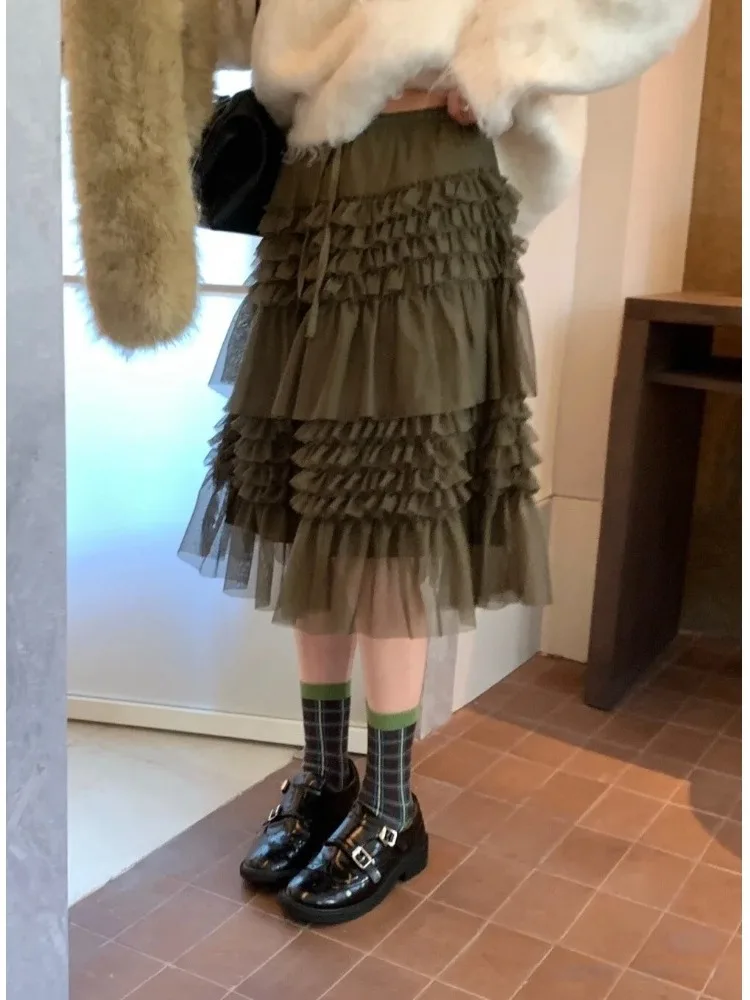 

Юбка-пачка в корейском стиле с эластичным поясом, из сетчатой ткани, с эффектом многослойности, женская, А-силуэт, повседневная, из полиэстера