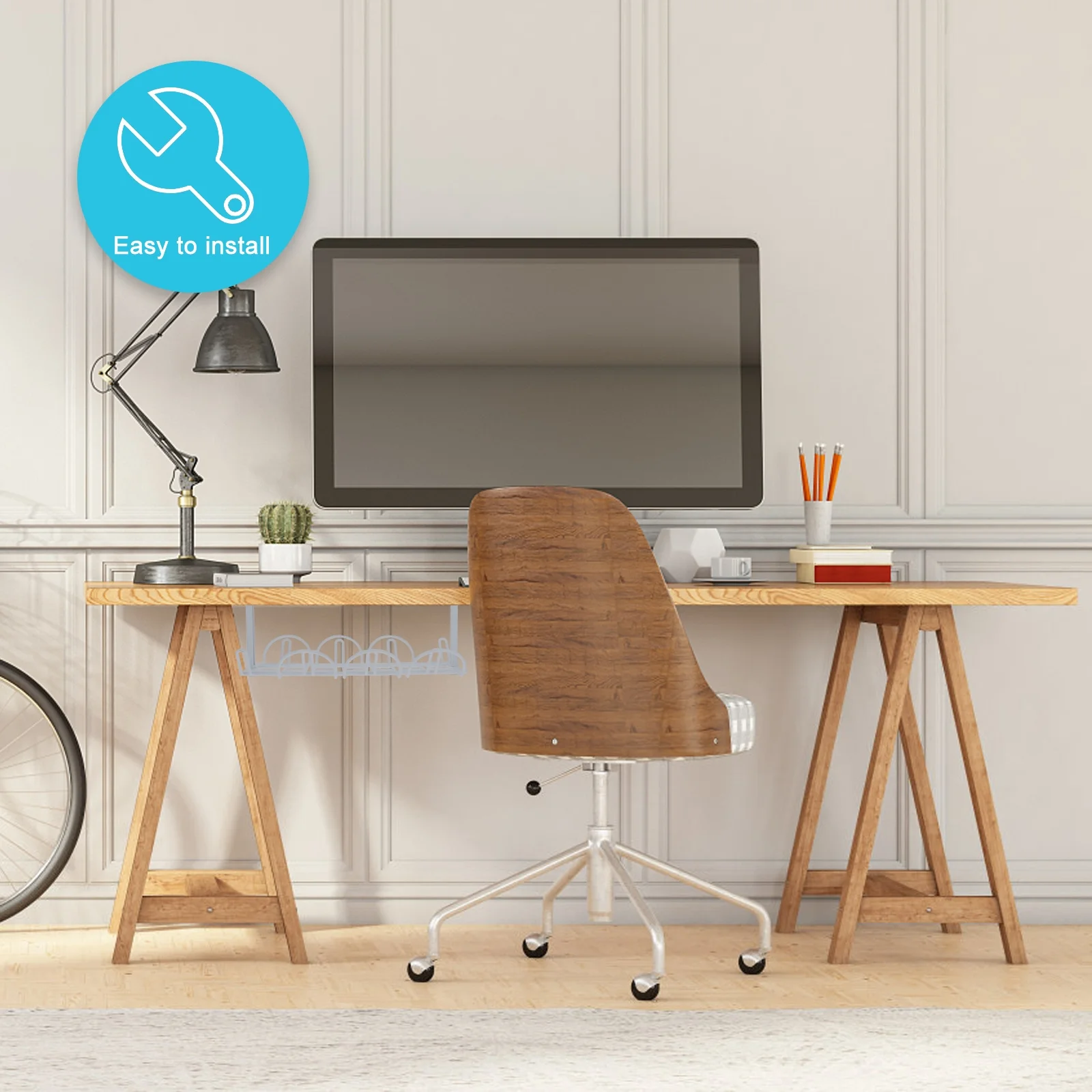 

2 set Under Desk Cord Rack Cable Storage Organizer For Power Strip Wires Durable Compact Lightweight Design Holds Computer