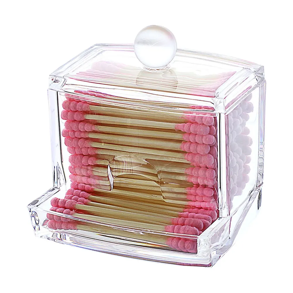 

Crystal Cotton Swab Box Clear Container Transparent Acrylic Case for Makeup Lipsticks Eyeliner Pads Organizer Desk Accessories