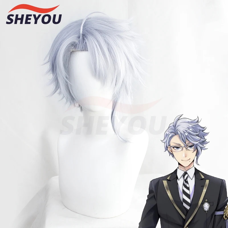 High Quality Azul Ashengrotto Cosplay Wig Short Curly Gray Purple Heat Resistant Synthetic Halloween Hair Wigs + Wig Cap