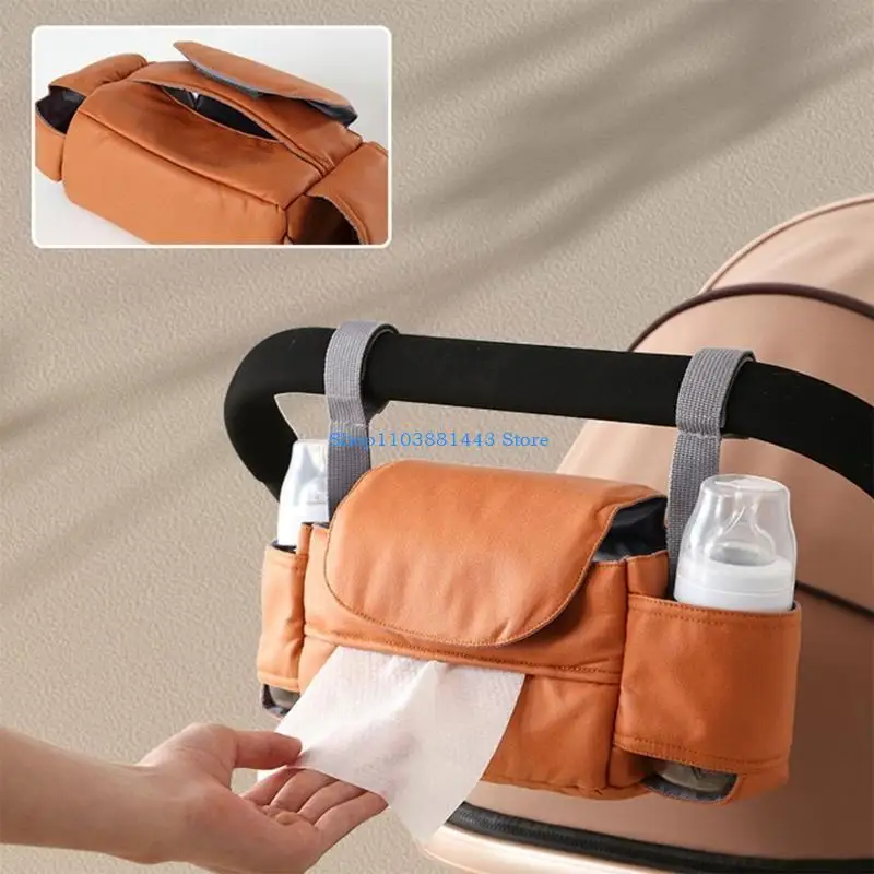 Q6RE عربة أطفال محمولة منظم ملحقات عربة الأطفال حقيبة مساحة كبيرة مع 2 حامل أكواب للعبة الهاتف حفاضات الزجاجة