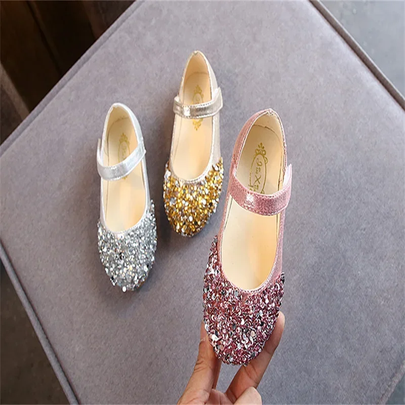 Children Princess Shoes Summer Shoes Silver Crystal Walking Shoes Baby Piano Practice Dance Ceremony Shoes Kids Sandals Shoes