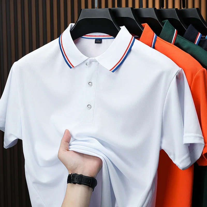 

Summer Comfortable Cool Men's Short-sleeved Business Golf Lapel POLO Shirt Solid Color Tops