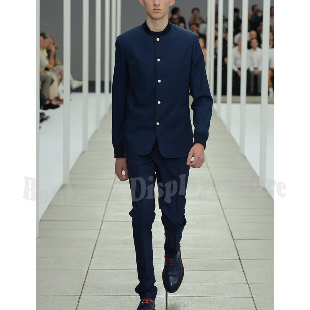 

Stand Lapel Solid Suit For Men Classic Design SIngle Breasted Outfit Slim Fit High Quality Full Male Blazer Set(Jacket+Pants)