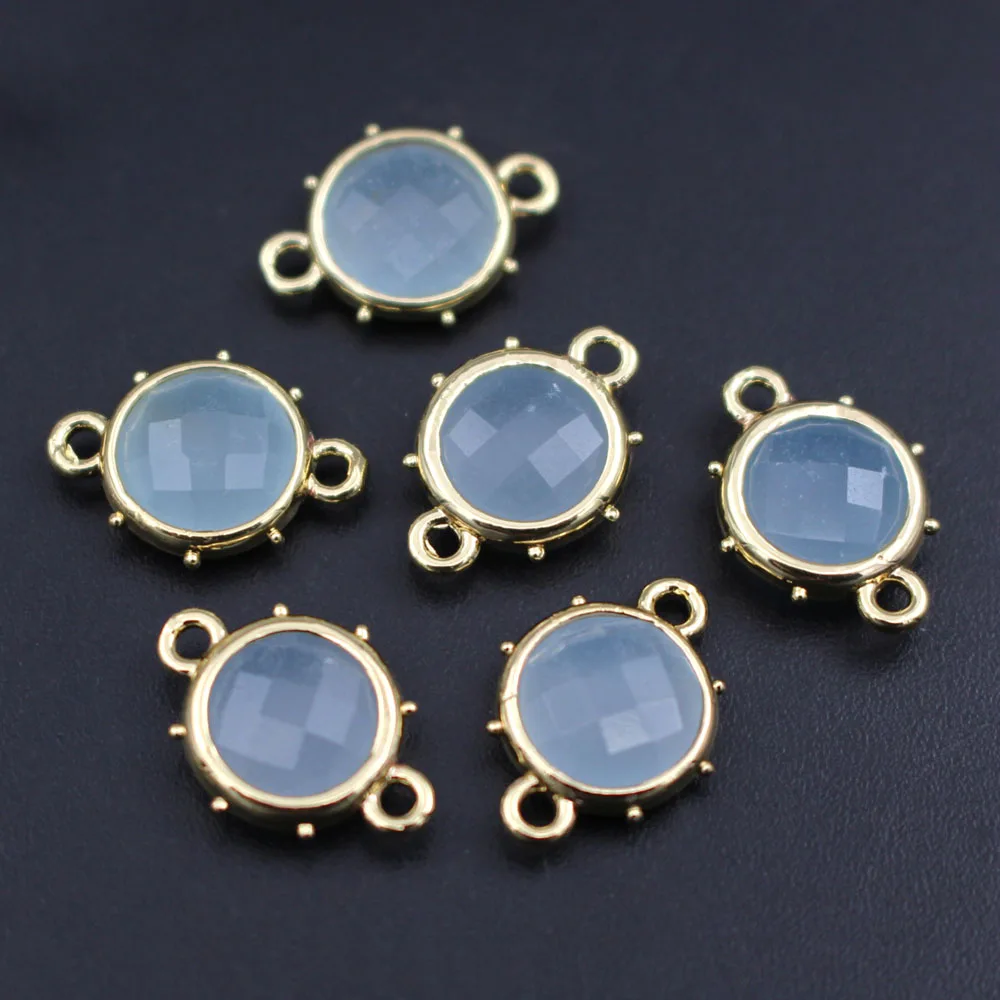 10pcs Round Faceted Natural Rose Quartz Light Blue Stone Charms Pendant Connectors DIY for Women Link Chain Bracelet Earrings