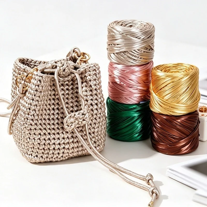 Shiny Metallic Cloth Strip Yarn 200g Polyester Yarn For Hand Knit Crochet DIY Bag Storage Basket Cushion Pillow Craft Projects