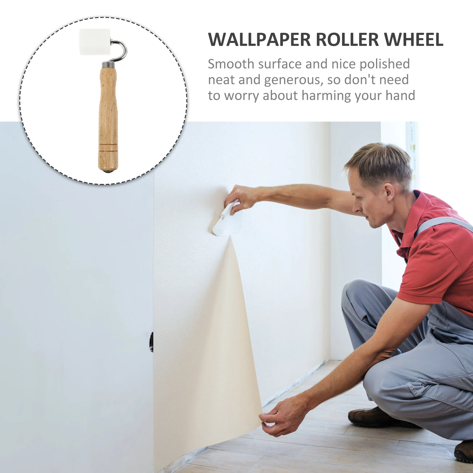 

Wooden Handle Pressure Roller Stainless Steel Flat Seam Tools Smoother Quilting Wallpaper Construction Rolling Wheel Tool