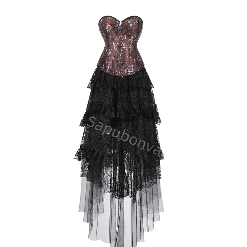 

Corset Dress Costume long skirt Set With street graffiti Bustier Costume Party Sexy Ladies Outfit Plus Size Gothic Halloween