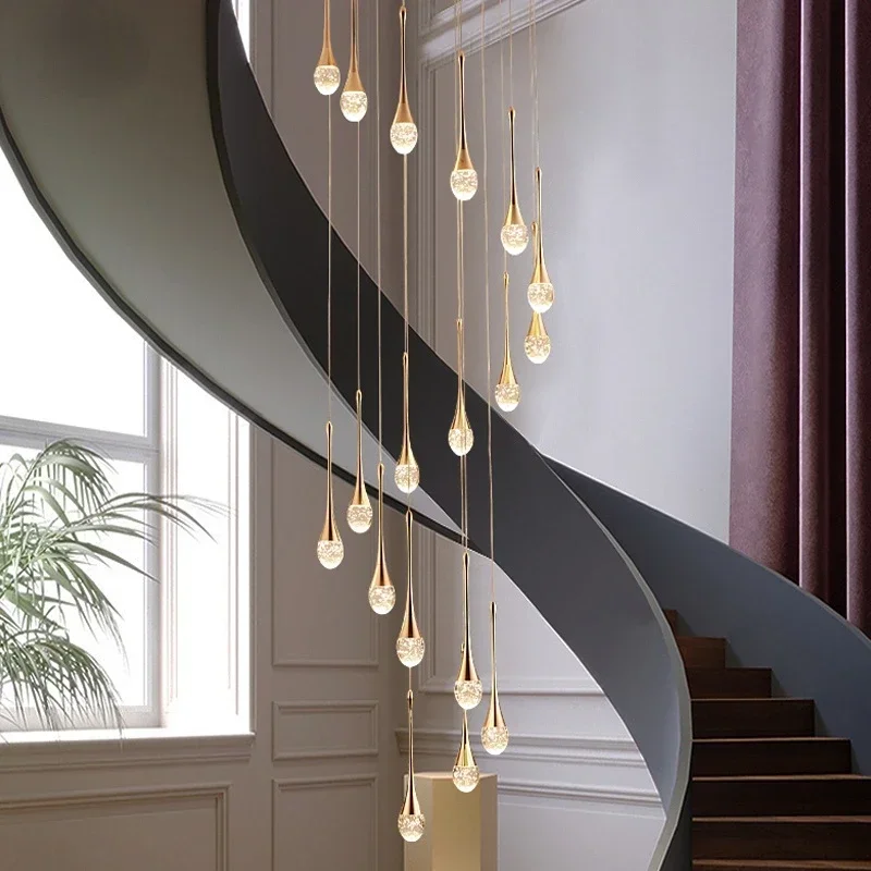 

Spiral design staircase chandelier lighting luxury gold home decor suspension lamp long living room lobby led light fixture