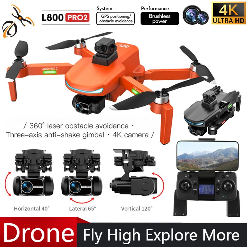 

L800 PRO 2 Drone Professional 4K 3-Axis PTZ HD Dual Camera 360°Obstacle Avoidance 5G GPS WIFI Brushless Motor RC Quadcopter Toys