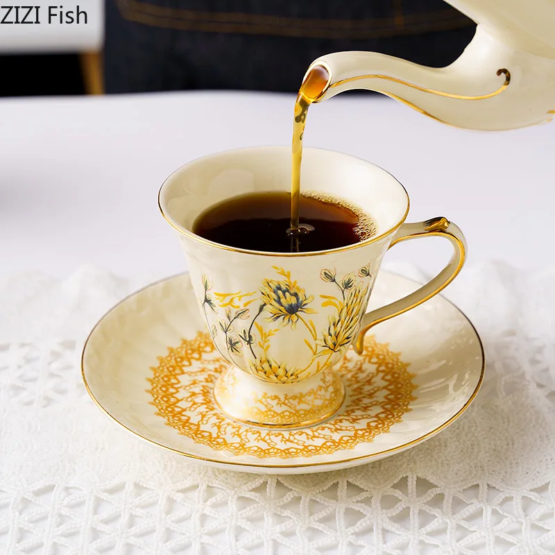 

Wheat Ear Pattern Ceramic Cup&saucer Dining Table Gold-plated Coffee Mug Milk Tea Cup Afternoon Tea Teacup Fruit Juice Container