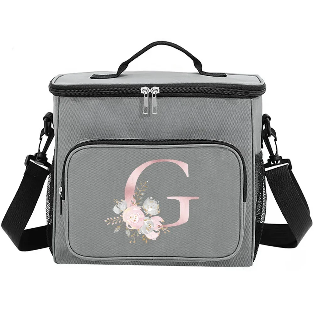 Lunch Bag for Men Original Pink Flower Printing Lunch Organizer Bag in Grey Color for Toddlers Cute and Easy-to-Clean