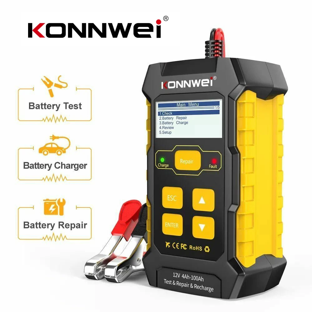 KONNWEI KW510 12V Full Automatic Battery Tester Car Repair Tool Pulse Repair 5A Battery Charger Wet Dry AGM Gel Lead Acid Test accurate manufacturer price urine test strip reader w 200b semi automatic urine analyzer