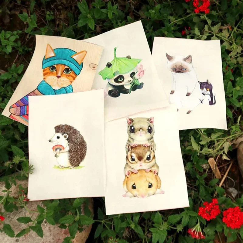 1 PCS Cotton Linen Canvas Digital Printing Hand Dyed Painting Quilt Fabric 15cmx20cm Panda Hedgehog DIY Patchwork Fabric