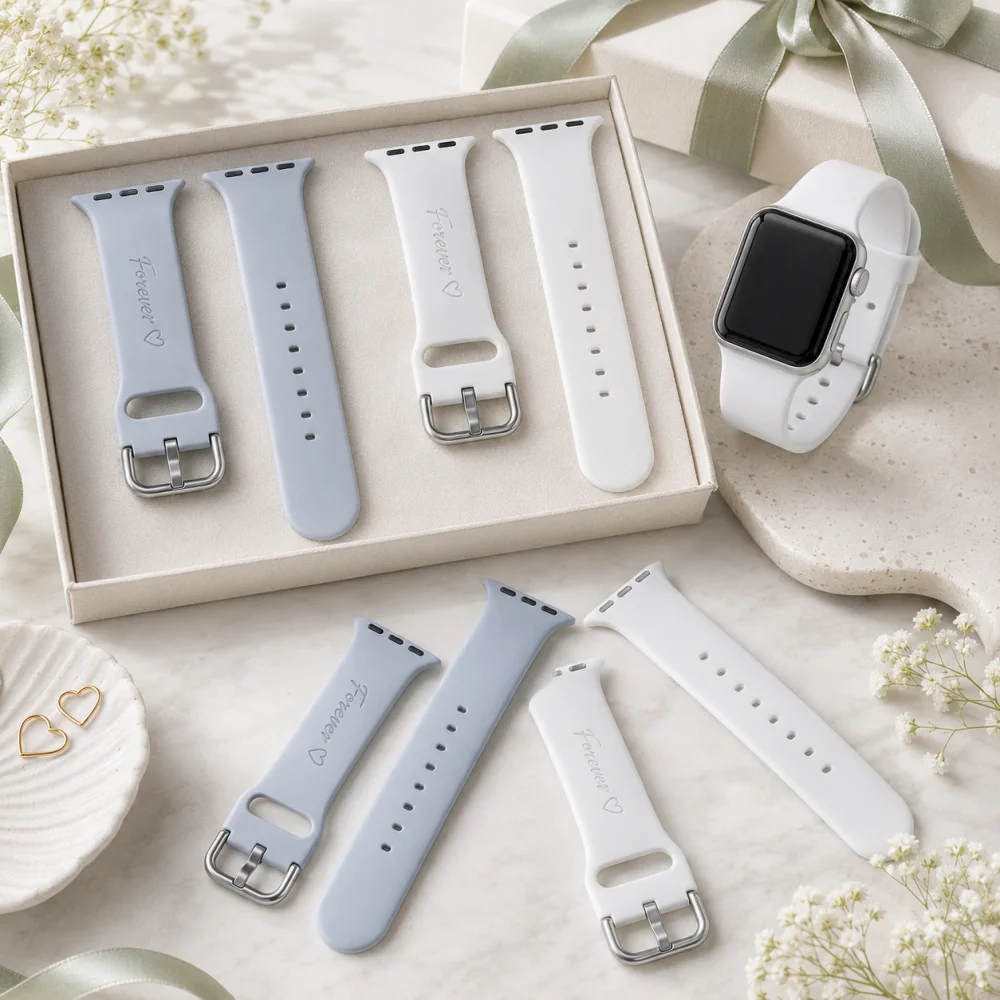Personalized Engraved Name Watch Strap,Custom Text Silicone Band Compatible for Apple Watch,Waterproof Wristband Gift for Couple