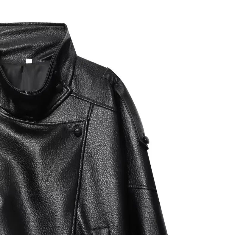 Modna, uniwersalna kurtka damska JNLEAOG, skórzany wygląd, dojazdy do pracy, długa, zapinana na zamek, włókno poliestrowe.