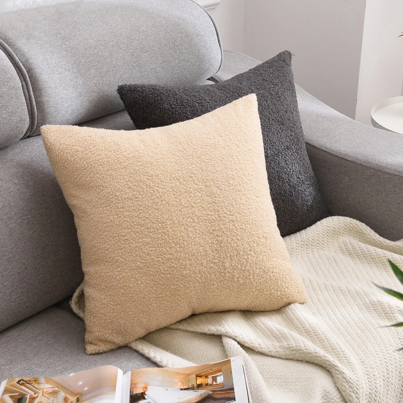 Beige Soft Cushion Covers Teddy Velvet Pillow Cover for Living Home Decor 45x45 Sofa Decorative Pillows Throw Pillowcase