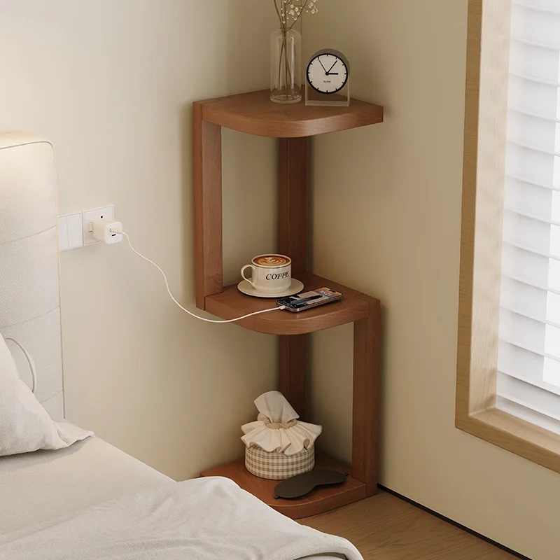 Solid Wood Bookshelf Narrow Walnut Style Bedside Corner Shelf Space Saving Simple