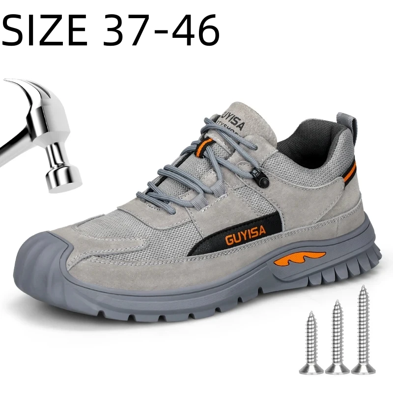 

GUYISA Men's Safety Shoes Steel Toe Boots Anti Puncture Durable Breathable Outdoor Hiking Work Protective Shoes Size 37-46