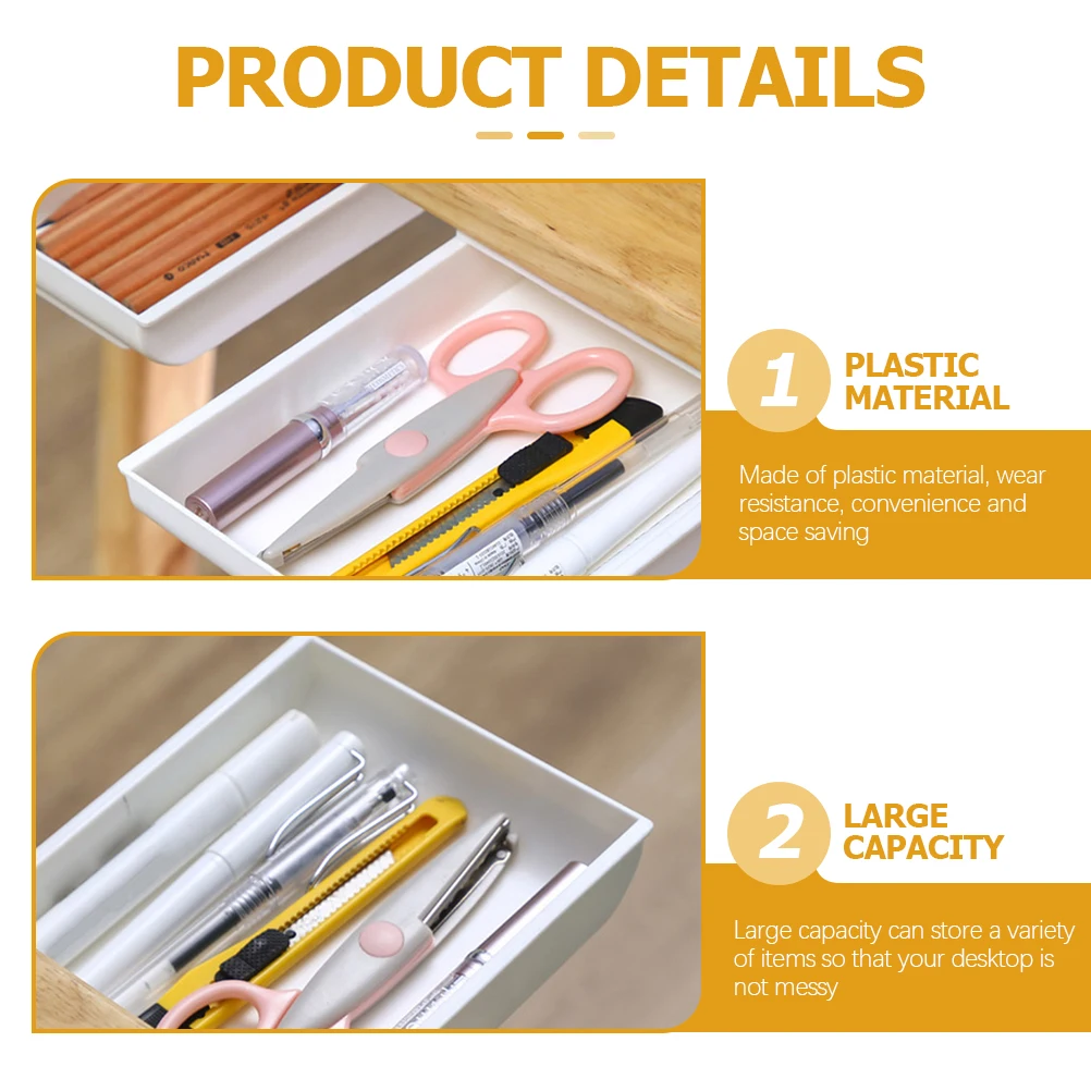 

3 Pcs Plastic Storage Boxes Adhesive Trays Desk Drawers Hidden ganizers Large Capacity Under Table Stationery Box Office
