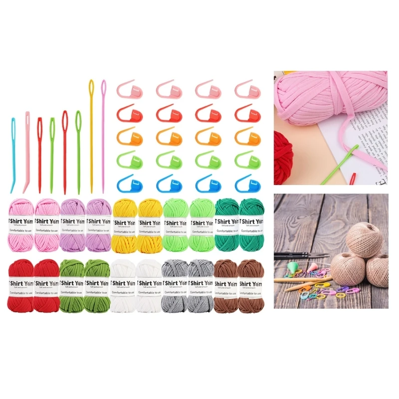 20Pieces Crochet Yarns with Large Eye Knitting Needle, Bent Tip Needle, Knitting Marker for Beginner Crocheting Knitting